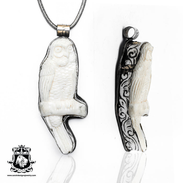 Barn Owl  Carving Silver Pendant & Chain N481