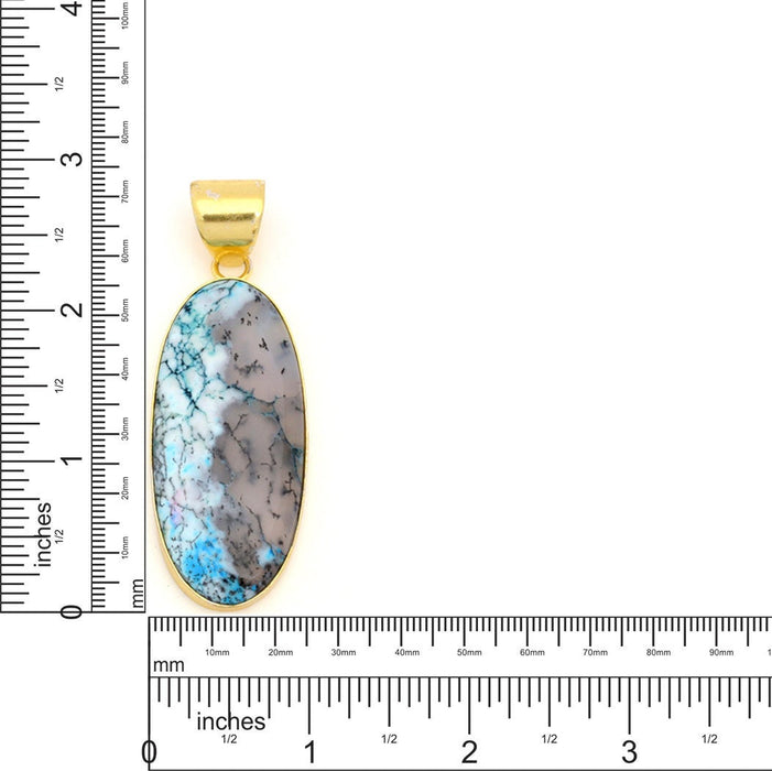 Blue Dendritic Opal 24K Gold Plated Pendant  GPH1543
