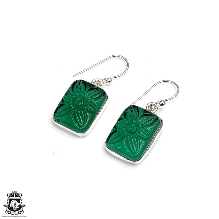 Carved Aventurine 925 SOLID Sterling Silver Hook Dangle Earrings E426