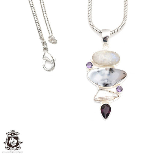 Moonstone Dendritic Opal Pendant & Chain P9108