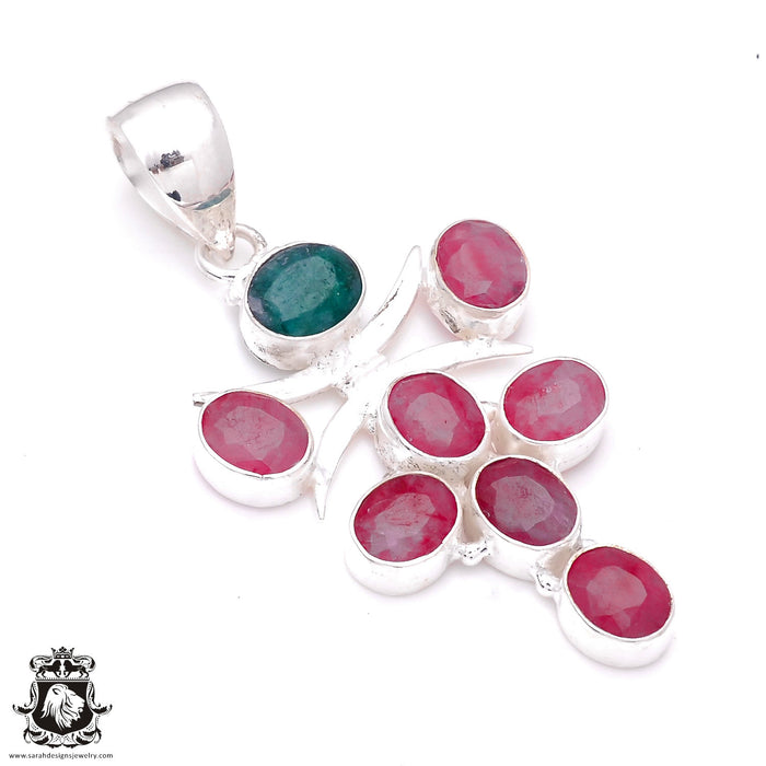 3 Inch Ruby Emerald Pendant & Chain P7958
