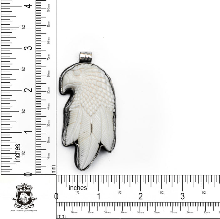 Feathered Eagle  Carving Silver Pendant & Chain N365
