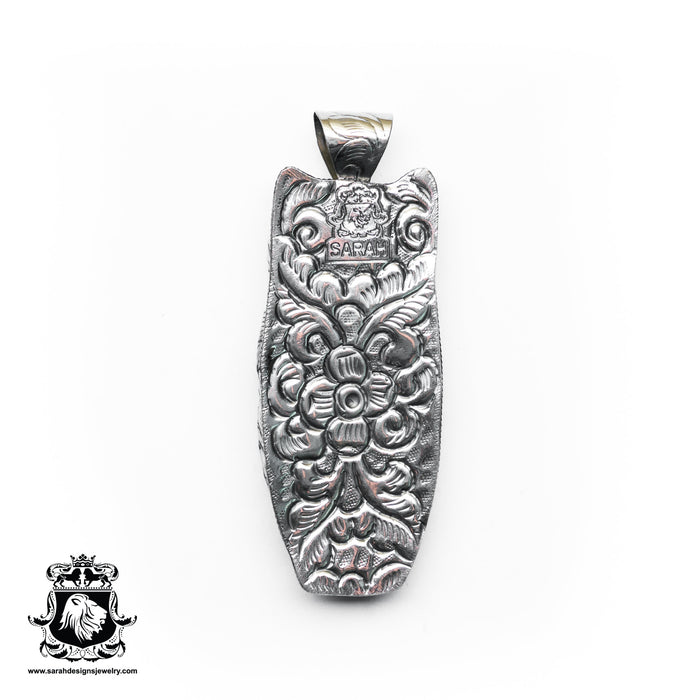 Owl Skull  Carving Silver Pendant & Chain N492