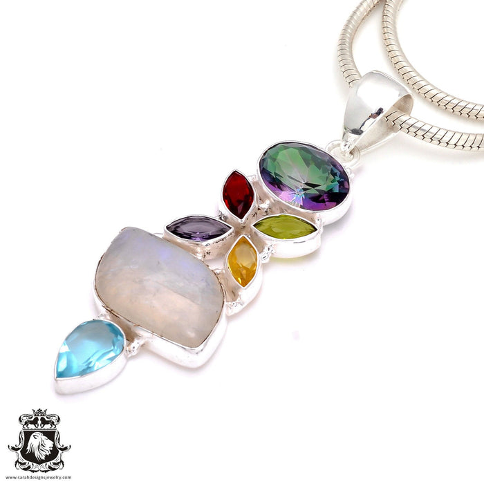 3 inch Moonstone Multi-Stone Pendant & Chain P8014