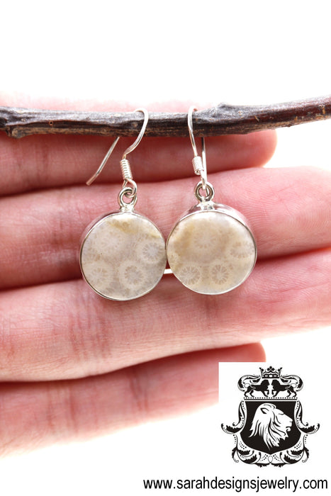Round Fossilized Bali Coral 925 SOLID Sterling Silver Earrings E41