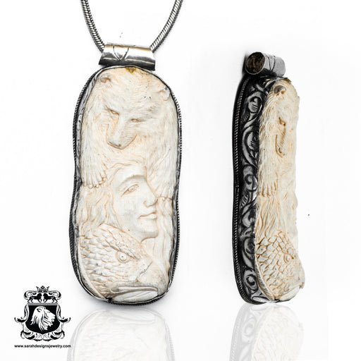 Hiawatha Bear Eagle  Carving Silver Pendant & Chain N343