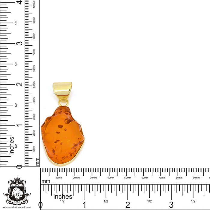 Pressed Cognac Amber 24K Gold Plated Pendant  GPH1316