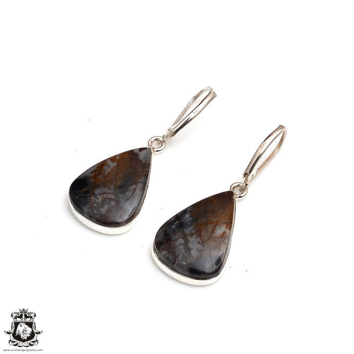 1.5 Inch Picasso Jasper 925 SOLID Sterling Silver Leverback Earrings E124