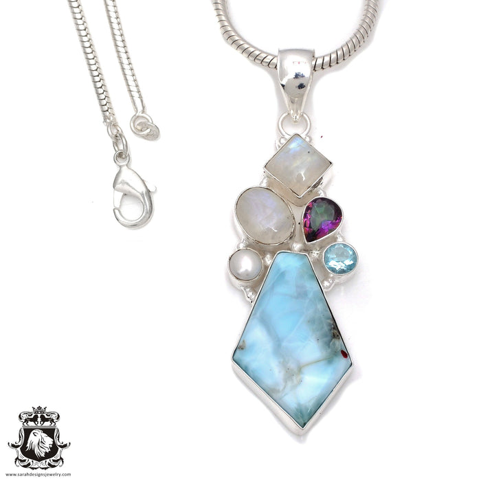 3 Inch Larimar Moonstone Pendant & Chain P7840