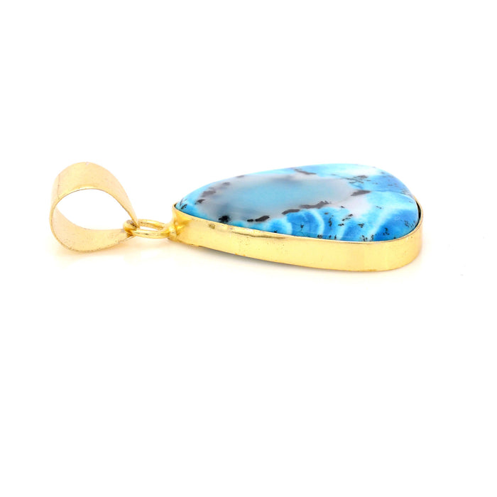Blue Dendritic Opal 24K Gold Plated Pendant  GPH1549