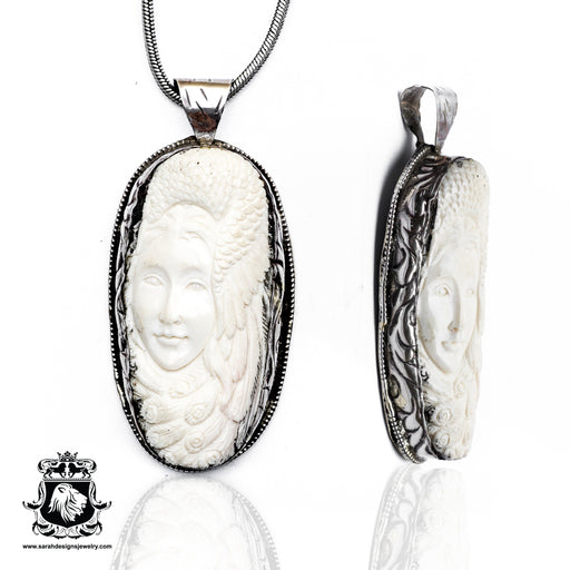 Lady Wrapped around Peacock  Carving Silver Pendant & Chain N277