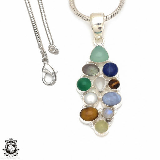 Multi Gemstone Pendant & Chain P8558