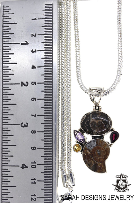 Ammonite Turritella 925 Sterling Silver Pendant & Chain P324