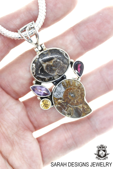 Ammonite Turritella 925 Sterling Silver Pendant & Chain P324