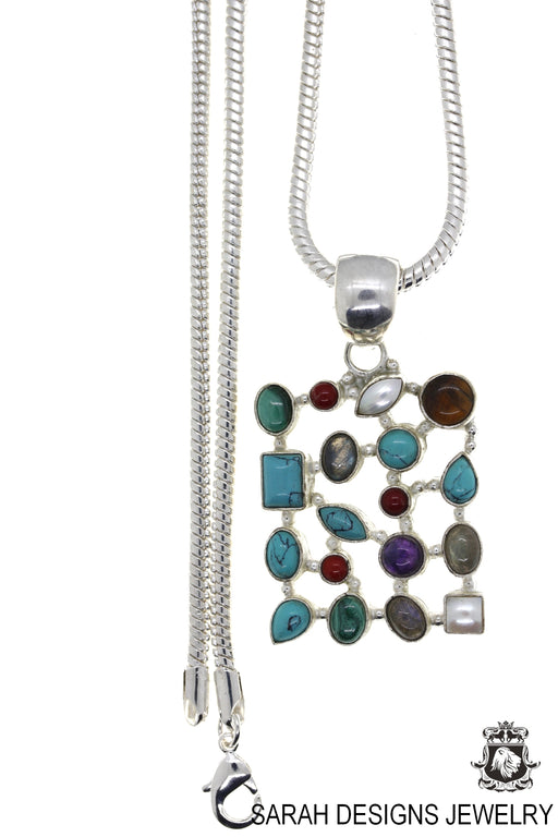 Turquoise Pearl Labradorite Pendant & Chain P4444