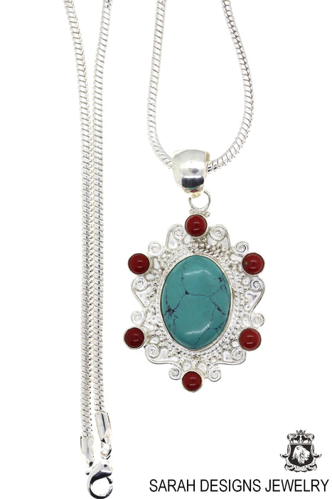 Tibetan Turquoise and Coral Pendant & Chain P4447