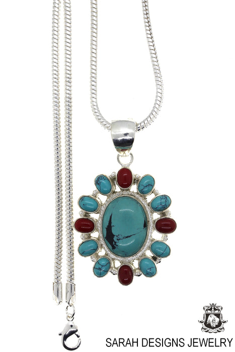 Turquoise Coral Pendant & Chain p4450