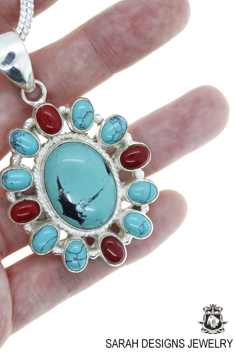 Turquoise Coral Pendant 4mm Snake Chain p4450