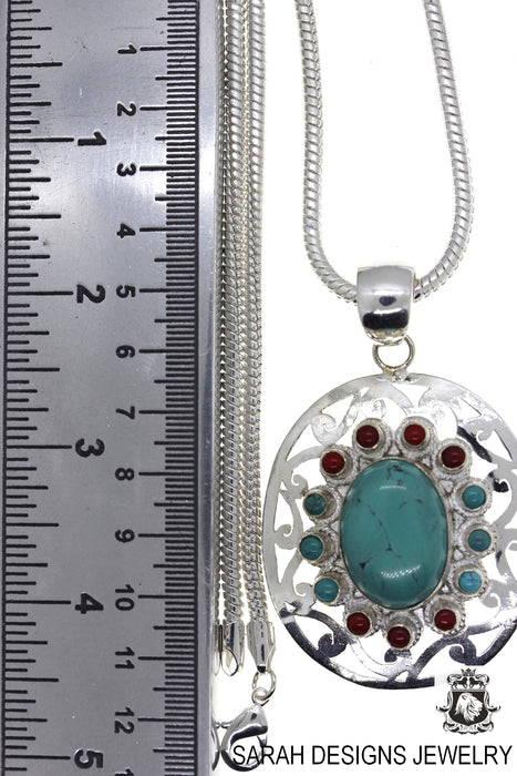 Turquoise Coral Pendant & Chain p4454