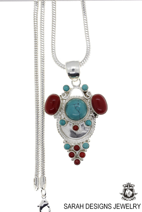 Turquoise Coral Pendant & Chain P4458