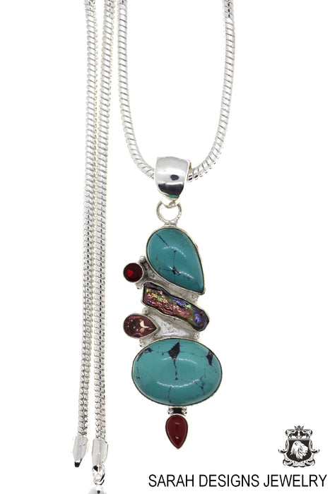 Turquoise Pearl Amethyst Pendant & Chain P4461