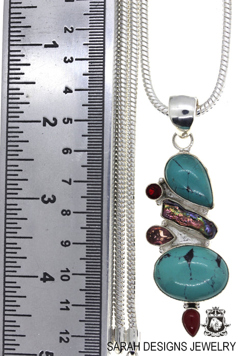 Turquoise Pearl Amethyst Pendant & Chain P4461