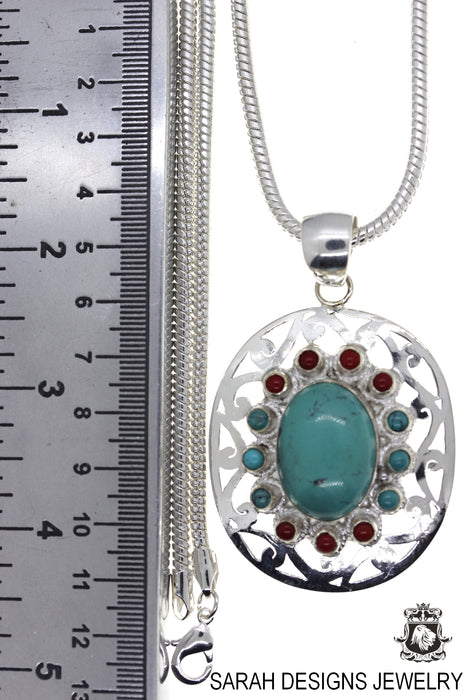 Turquoise Coral Pendant 4mm Snake Chain P4464