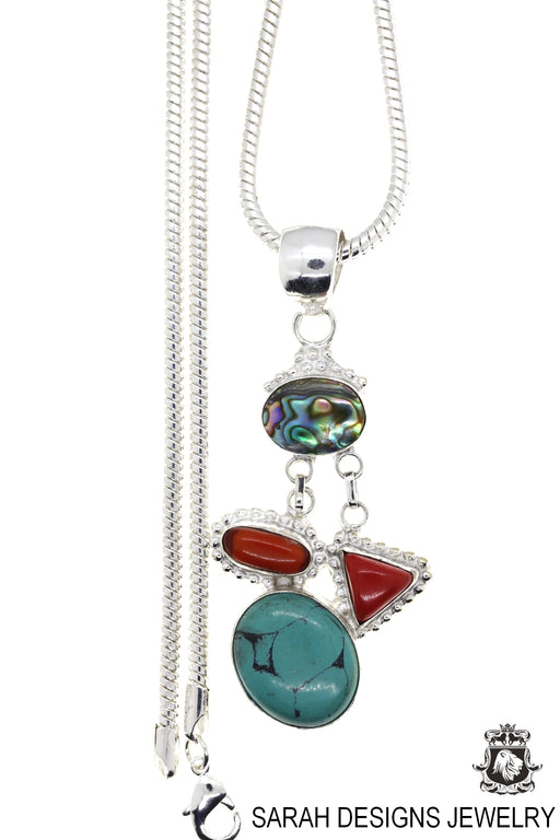 Turquoise Coral Abalone Pendant & Chain P4468