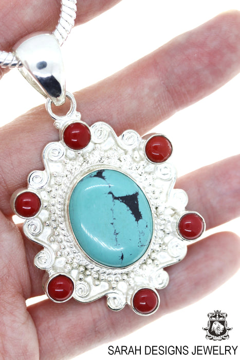 Turquoise Coral Pendant 4mm Snake Chain P4471