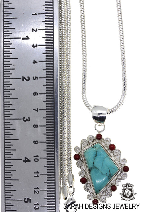Turquoise Coral Pendant 4mm Snake Chain p4472