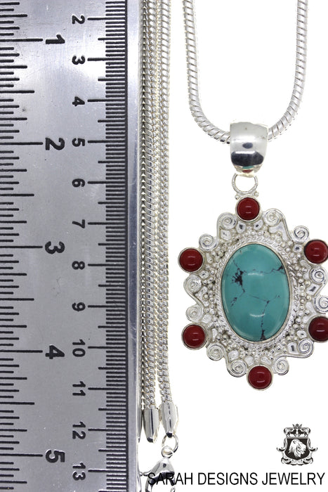 Turquoise Coral Pendant & Chain P4478