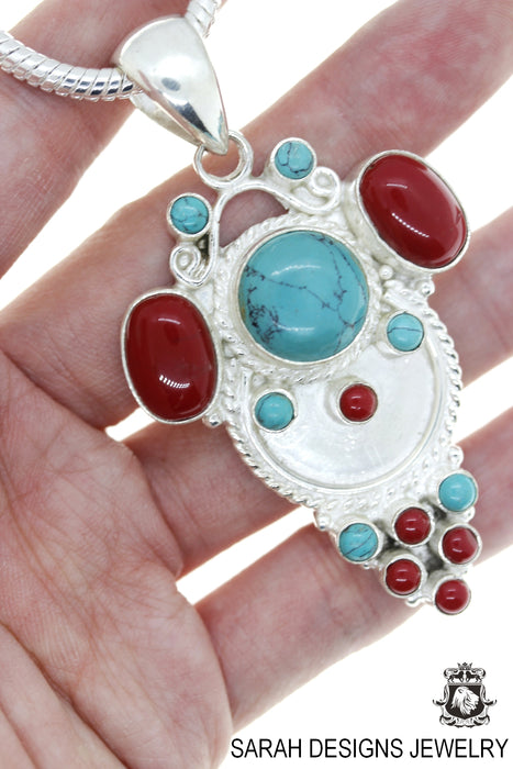 Turquoise Coral Pendant 4mm Snake Chain p4480