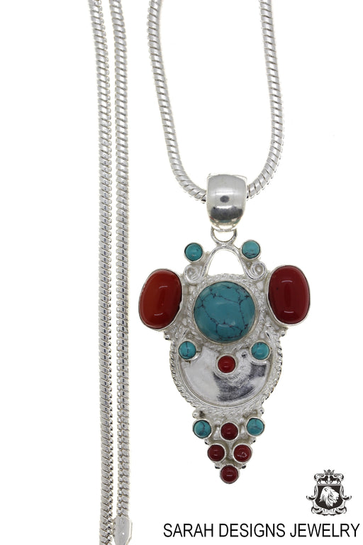 Turquoise Coral Pendant & Chain P4482