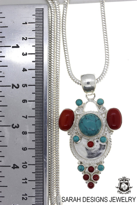 Turquoise Coral Pendant & Chain P4482