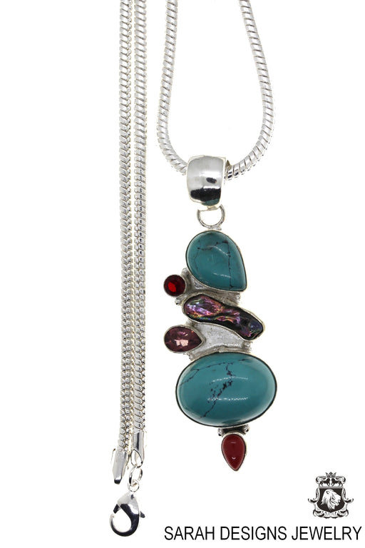 Turquoise Pearl Amethyst Garnet Coral Pendant 4mm Snake Chain P4490