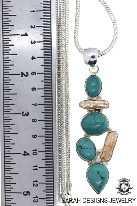 Turquoise Pearl Pendant & Chain P4496