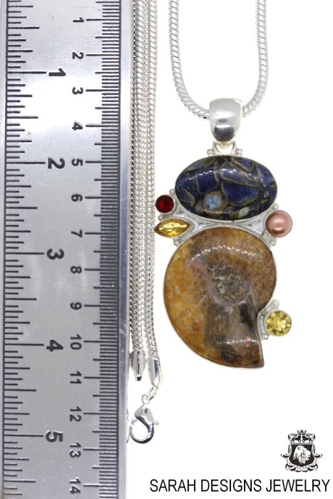 Ammonite Iolite in Pyrite Pendant & Chain P4512