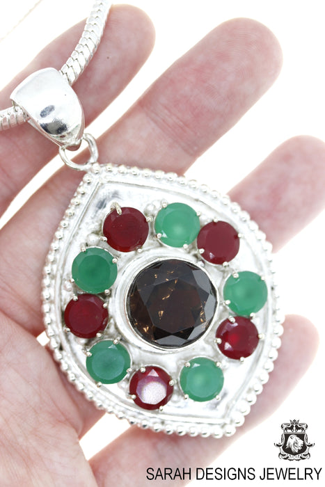 Smoky Topaz Ruby Emerald Pendant & Chain P4645