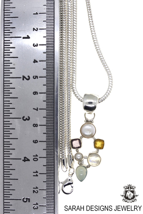 Pearl Moonstone Amethyst Citrine Chalcedony Pendant & Chain P4727