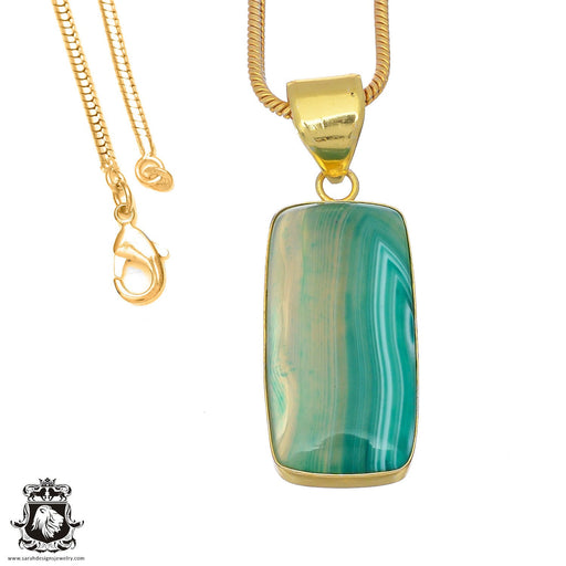 Banded Agate 24K Gold Plated Pendant 3mm Snake Chain GPH850
