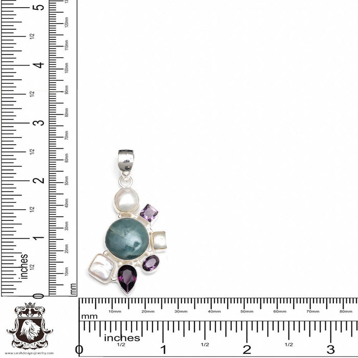 Aquamarine Pearl Pendant & Chain P9120