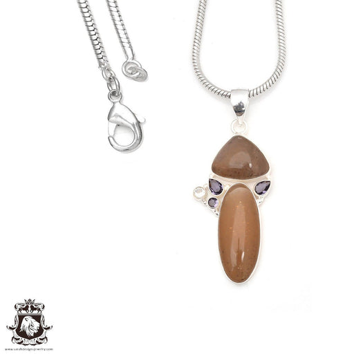 2.9 Inch Genuine Peach Moonstone Pendant Gemstone Necklace • Minimalist Necklace P9079