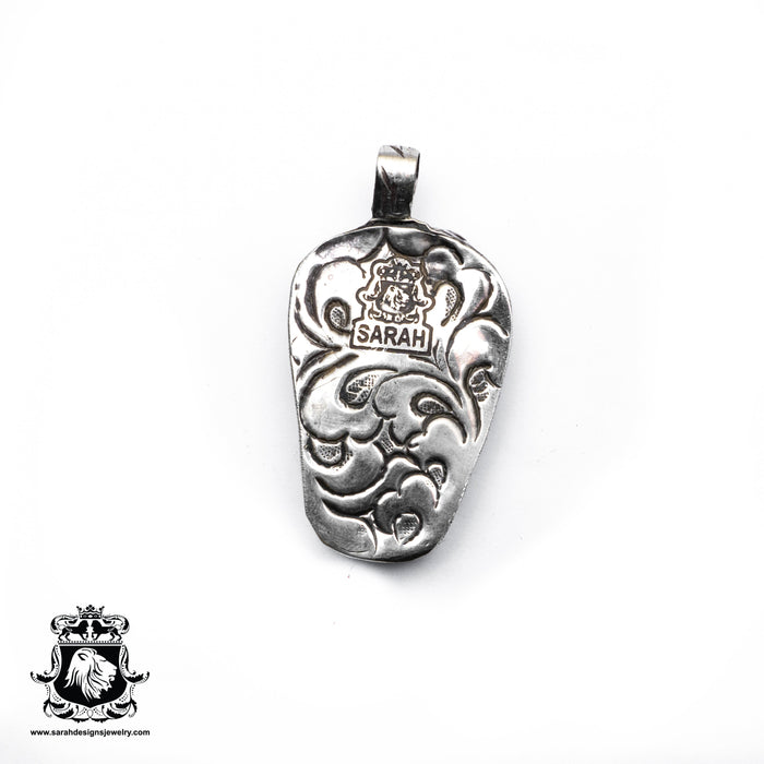 Lady with Sea Turtle Tibetan Repousse Silver Pendant 4MM Chain N194