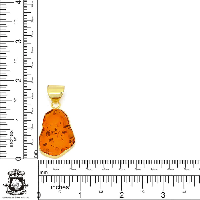 Pressed Cognac Amber 24K Gold Plated Pendant  GPH1319