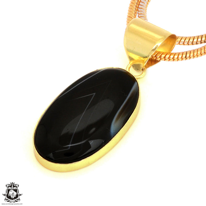 Banded Agate 24K Gold Plated Pendant 3mm Snake Chain GPH1804