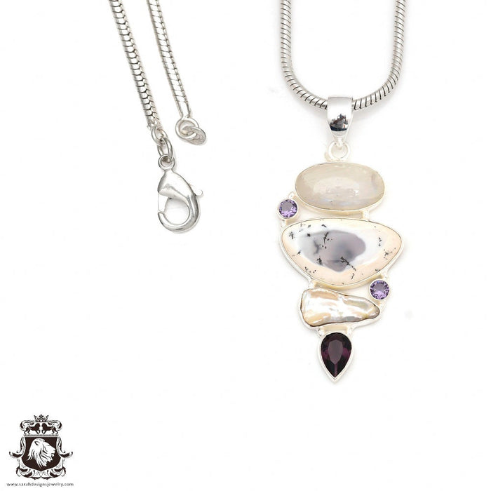 Moonstone Dendritic Opal Pendant & Chain P9109