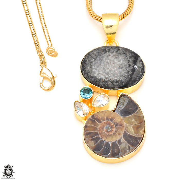Stingray Coral Ammonite 24K Gold Plated Pendant 3mm Snake Chain GP235