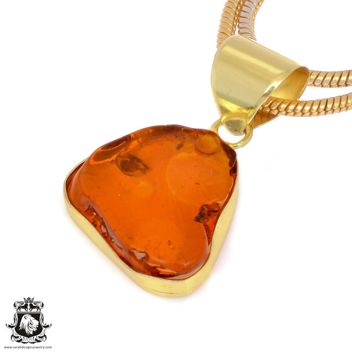 Pressed Cognac Amber 24K Gold Plated Pendant  GPH1325