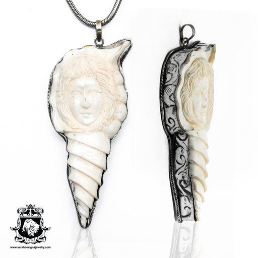Conch Shell Lady  Carving Silver Pendant & Chain N470