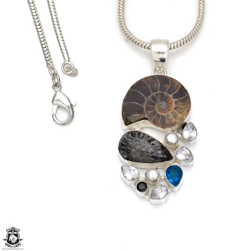 Ammonite Fossil Pendant & Chain P8360